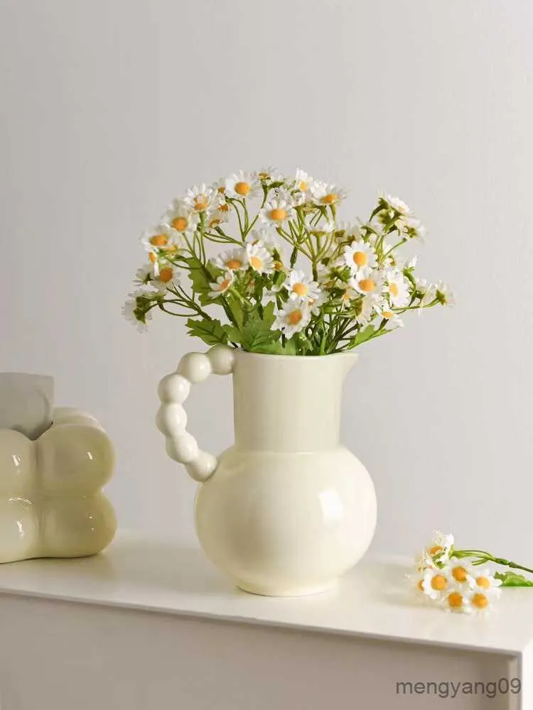 Planters Pots Ceramic French Handle Milk Pot Ceramic Flower Ware Style gouden accessoires nordic ceramic R230621