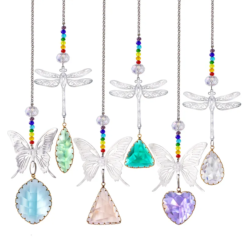 Decorações de jardim H D 6 pçs Prismas de cristal colorido Suncatcher para janela Fabricante de arco-íris Enfeite de arte pendurado Decoração de escritório em casa Presente 230620