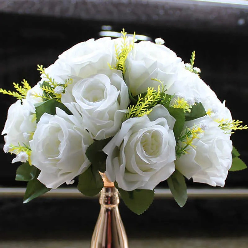 Fiori secchi 26 cm seta bianca artificiale rosa palla fase strada piombo centrotavola di fiori per tavoli bouquet matrimonio fai da te disposizione della casa