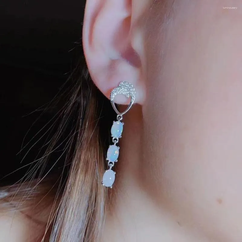 Boucles d'oreilles à tige Cadeau d'anniversaire Arrivée Boucle d'oreille en opale naturelle et véritable en argent sterling 925