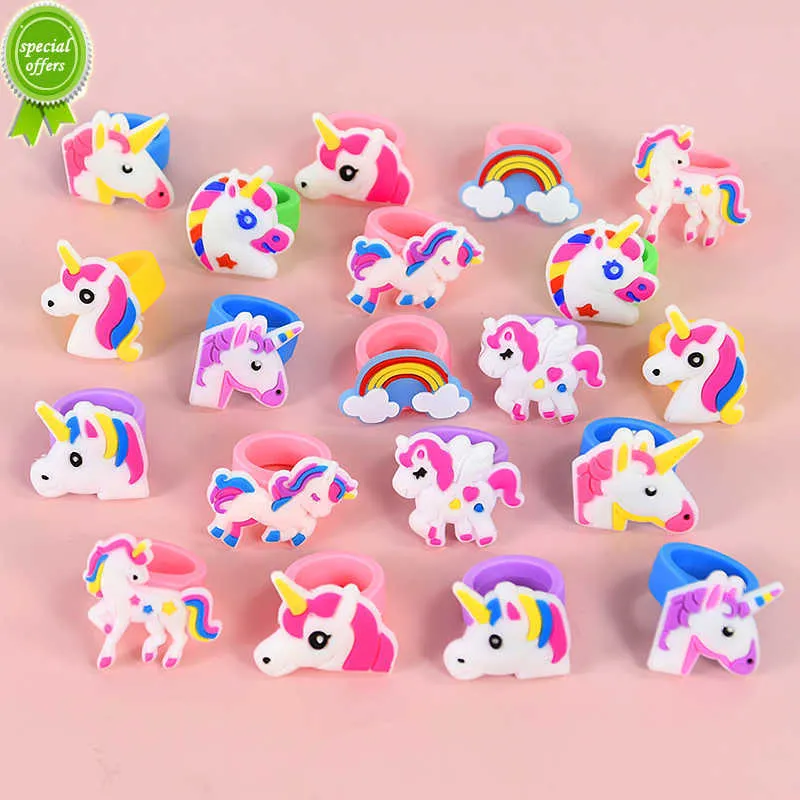 Nouveau 10 pièces arc-en-ciel licorne Silicone anneau enfants filles licorne thème fête d'anniversaire cadeaux faveurs bébé douche décoration fournitures