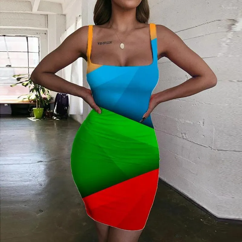 Vestidos casuais Giyu Marca Colorido Geometria Vestido de verão Arte Feminina Impressão 3D Roupa Feminina Festa Praia Femme