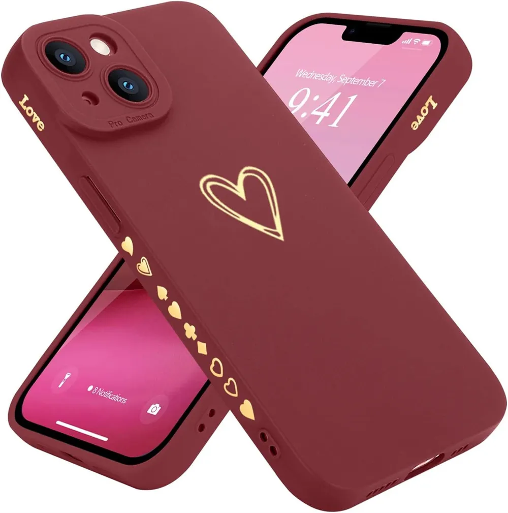 Telefonfodral för iPhone 7 8 Plus 11 12 13 14 Pro Max X Xs XR för kvinnor Girls Söt lyx kärlekshjärta mjuk anti-skrapa full kameralinsskydd silikon girly stötsäker