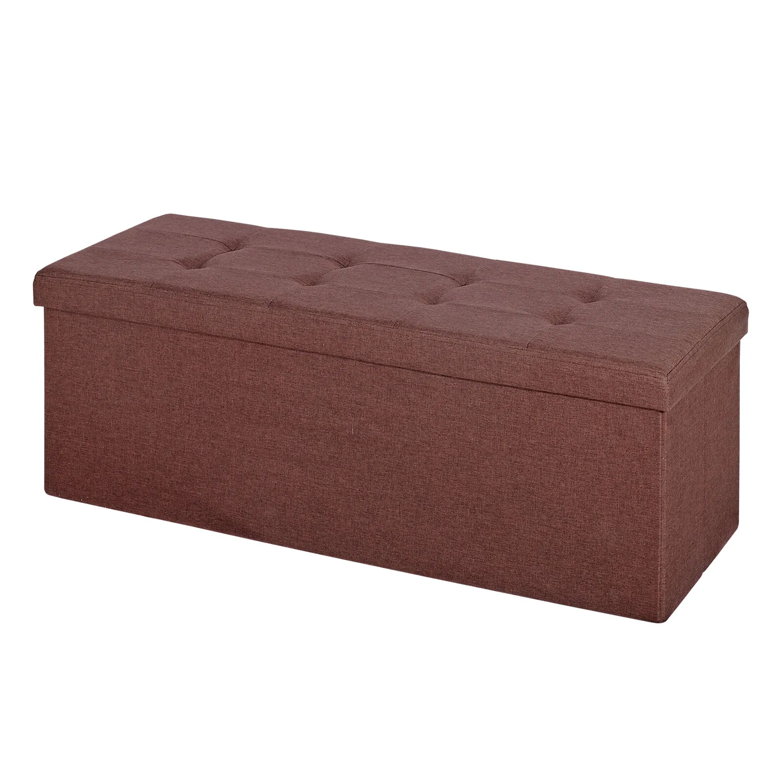 Banc de rangement ottoman de 43 po, repose-pieds pliant, cadre en MDF avec couvercle, brun