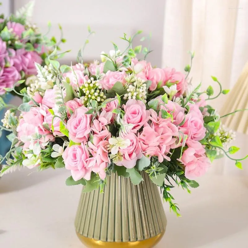 Decorative Flowers Artificial Flower Roses Bouquet Silk White Home Party Winter Wedding Decoration Fake