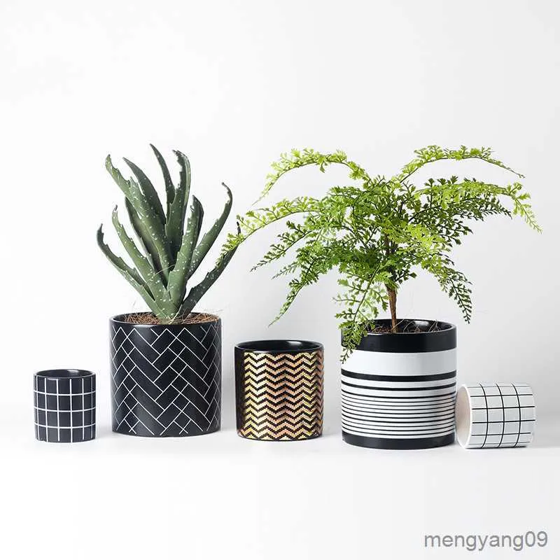 Plantenbakken Potten Nordic Geometrische Kunst Keramische Bloempot Gouden Succulente Planter Groene Planten Cactus Pot Met Gat Lade Luxe Woondecoratie R230621