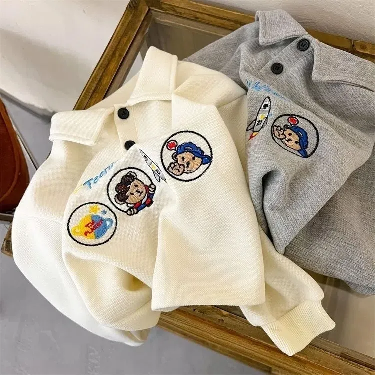 Kids Shirts VIDMID Children's baby boys autumn polo shirt fashionable bear embroidery long sleeve sweater loose baby kids tops P4326 02 230620