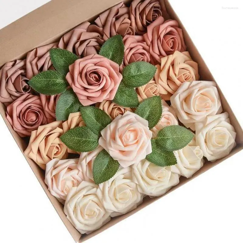 Fleurs décoratives 25 têtes 8 CM artificielle PE mousse Rose mariée Bouquet fleur pour fête de mariage Scrapbooking bricolage avec boîte