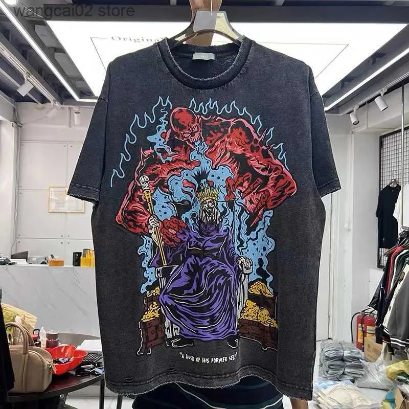 T-shirty męskie Hip-Hop Heavy Wash Skull King Devil Print T-shirt T230621