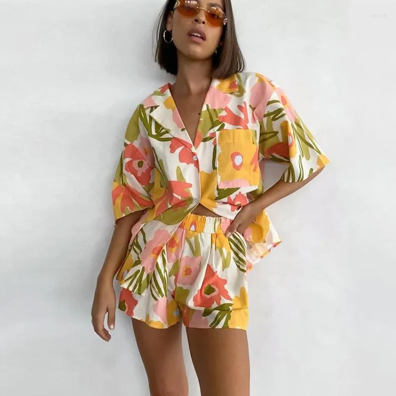 Women's Sleepwear 2023 Women's Pajamas European And American Comfortable Cool Simulation Silk Printing Design Summer Can Be Worn Outside