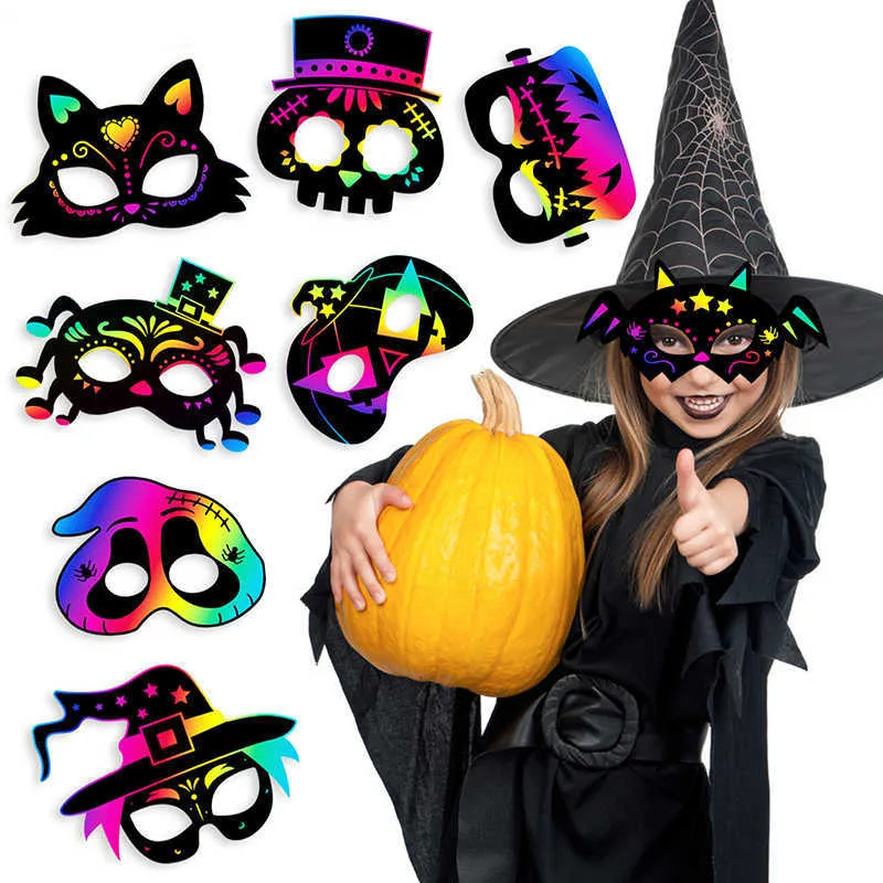 48 Pieces Halloween Scratch Art For Kids, DIY Rainbow Magic Scratch Paper Bat Pumpkin Halloween Haunted House Arts And Crafts Ornaments For Classroom Activity Party Favor Holiday Decor
