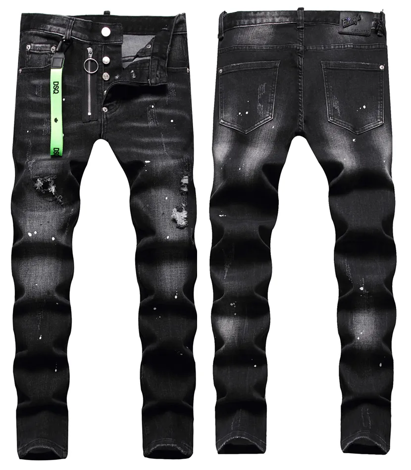 TR Apstar DSQ Men Cool Guy Jeans Black Rock Moto Mens Design Ripped Skinny Denim Biker DSQ Jeans 1056 Big Size 40