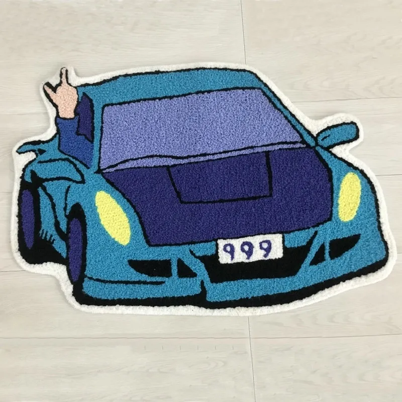 Tapijten Sport Racewagen Vorm Tapijt Jongen Woonkamer Slaapkamer Decor Tapijt Geborduurd antislip Vloermat Deurmat Drop 230621