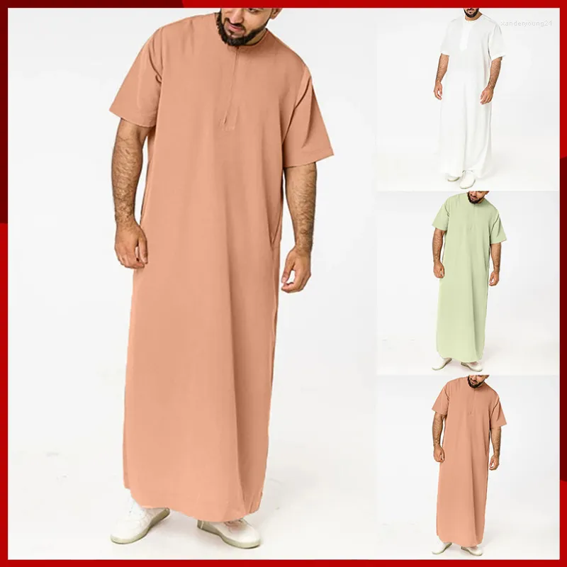 Vêtements ethniques 2023 Design à manches courtes musulman moyen-orient arabe dubaï malaisie hommes chemise fermeture éclair Robe