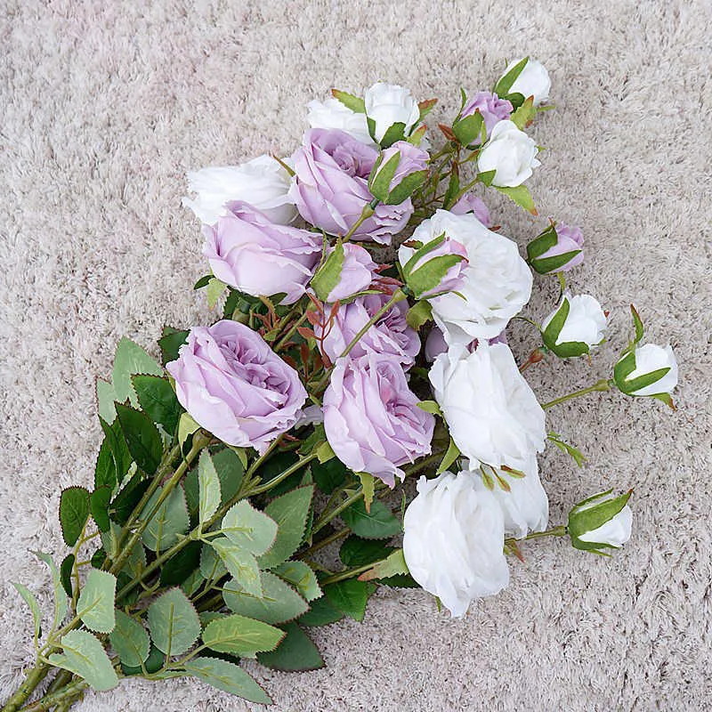 Fiori secchi 67 cm Fiore artificiale Rosa Rosa di seta Testa grande e piccola sposa Puntelli per foto di matrimonio Decorazione per la casa dell'hotel Falso fai da te