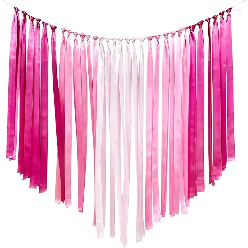 Party Decoration Pink Girl Birthday Backdrop Curtain Decorations Satin Ribbon Fringe Streamer Hanging Baby Shower Backgrond Decor