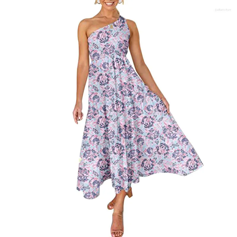 Casual Dresses Printed Color Bekväm enkel ärm elegant stor kjol chic sommarstrand vacker modeklänning kvinnor 2023 vestidos