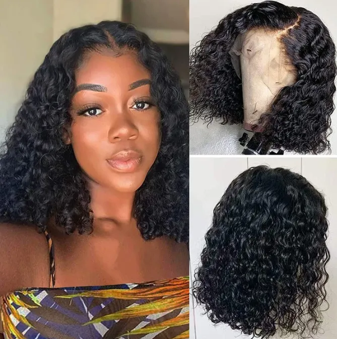 Short Bob Curly Lace Frontal Human Hair Wig With Baby Hair Pre-Plucked Brazilian 4x4 Lace Closure Human Hair Wigs For Women