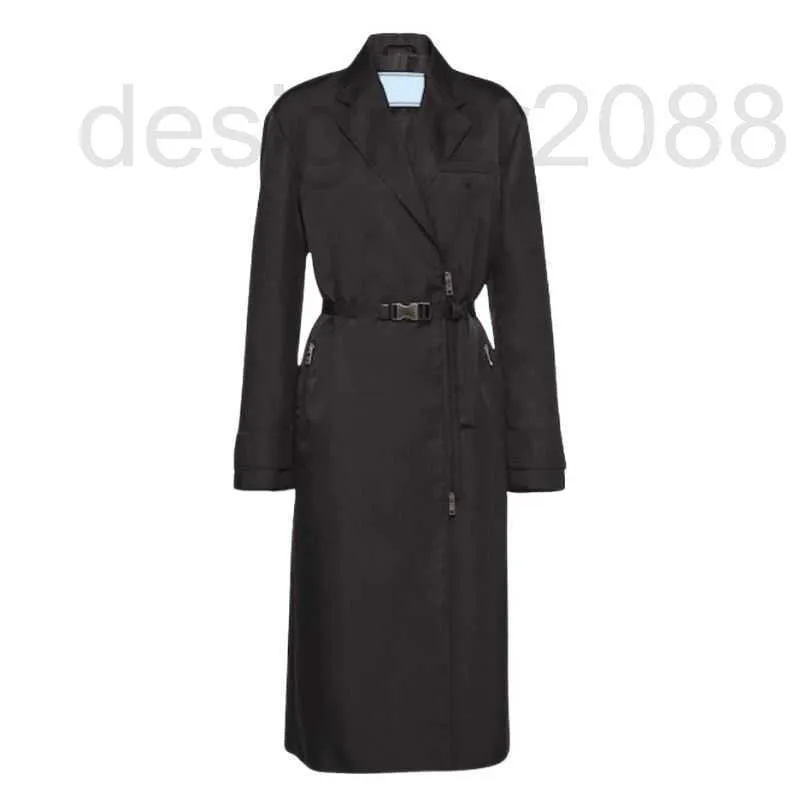 Dames Trenchcoats Designer Jas Vintage Uitloper Jassen Jas Met Zakken Driehoek Patroon Meisjes Milan Runway High End Custom Lange Peacoat Tops 0FPX