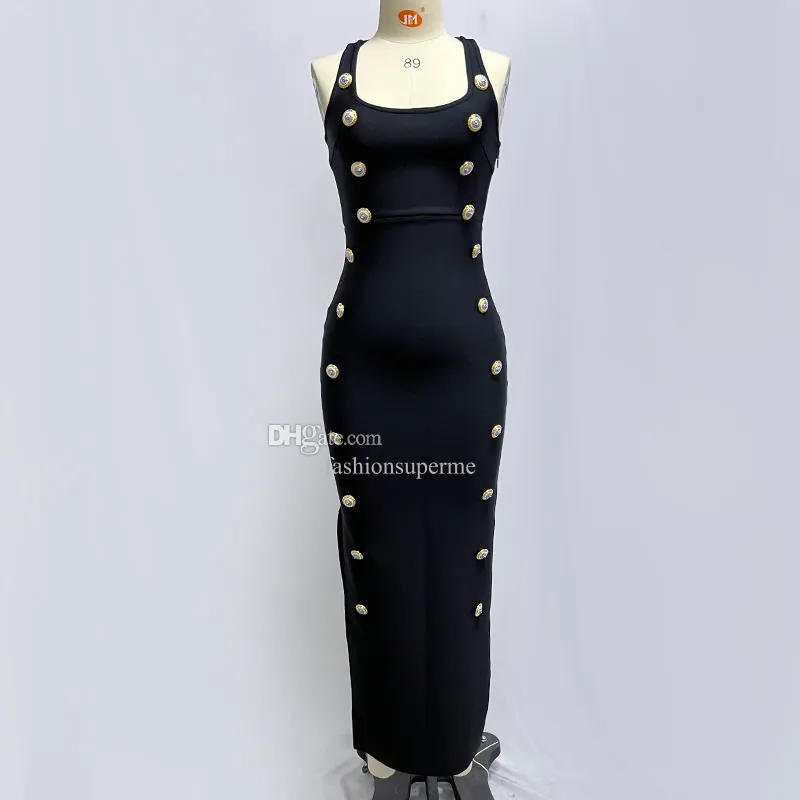Bandage buckle sleeveless bodycon dress for women with spaghetti straps and ankle-length pencil silhouette in black from Dhgate Runway Dresses - price 66.36 Bandage buckle sleeveless bodycon dress for women with spaghetti straps and ankle-length pencil silhouette in black from Dhgate Runway Dresses - price 66.36