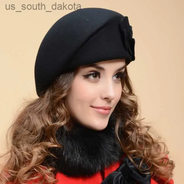 2021 Nova Moda Feminina Boina Chapéu Para Mulheres Gorro Feminino Boné Flor Francês Trilby Lã Macio Chapéu de Aeromoça gorras planas L230523