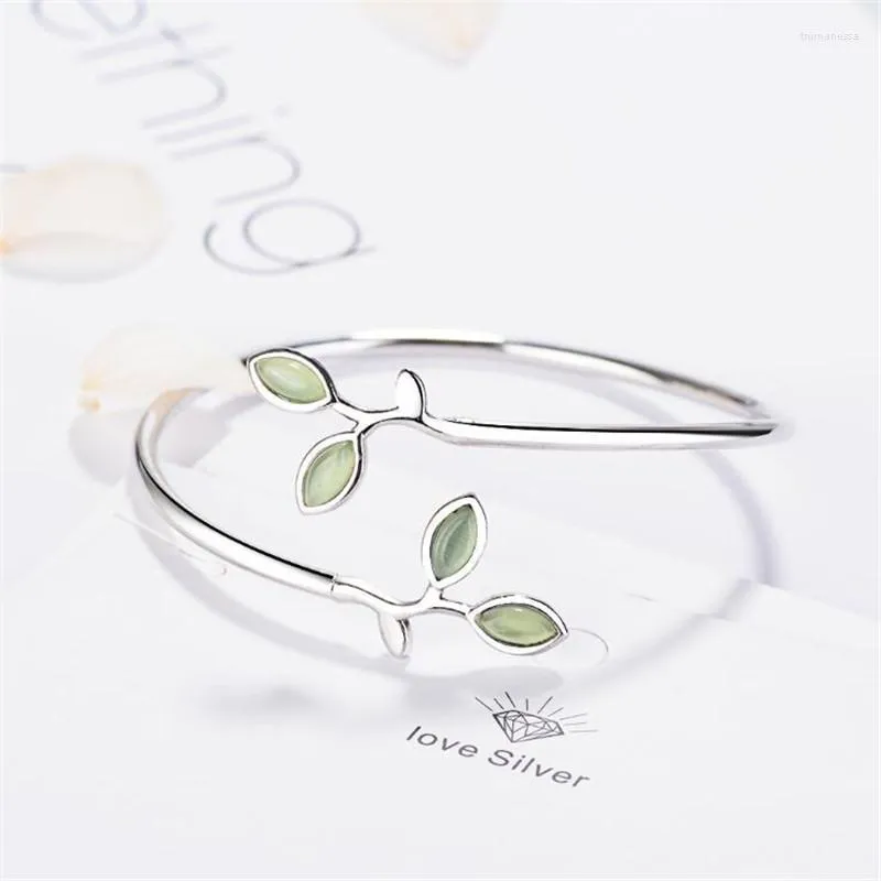 Bangle Beautiful Sprout Exquisite Korean Style Fashion Silver Plated Jewelry Bracelets Literary Leaves Crystal Bangles SB140Bangle Raym22