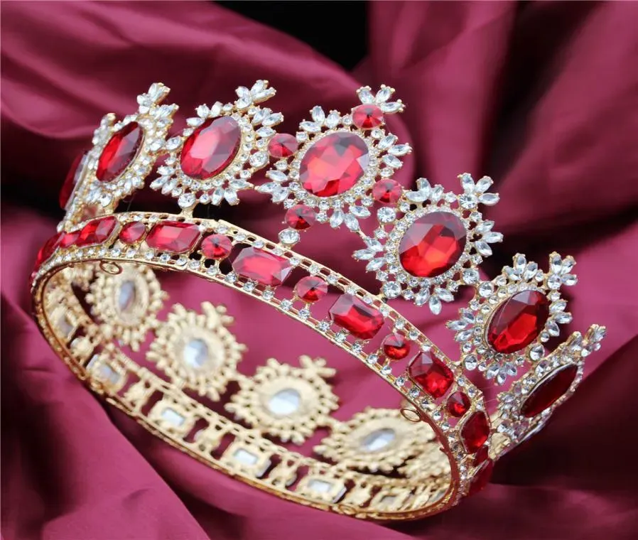 Stor drottning King Pageant Crown for Wedding Tiaras och Crowns Big Crystal Rhinestone Diadem Brudhuvudbonadsmycken