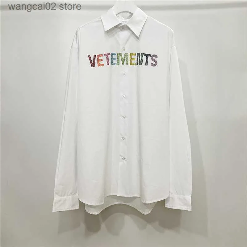 Mäns casual skjortor god kvalitet strassvätningar överdimensionerade skjortor män 1 1 multicolor vetements kvinnor mode tröjor vtm vit blus t230621