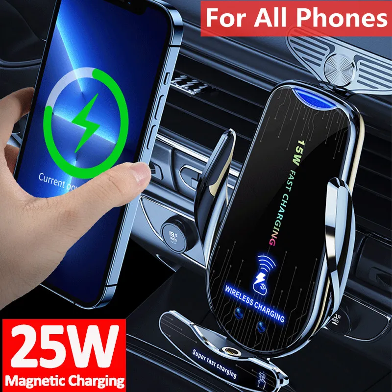 Caricabatterie wireless Supporto per telefono per auto Supporto per iPhone 14 13 12 11 Samsung S21 S20 Xiaomi Caricabatterie per auto a ricarica rapida magnetica