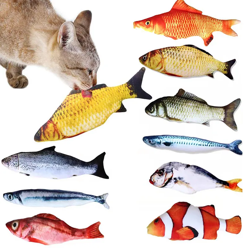 Kattleksakssimulering Fish Training Entertainment Fish Plush fylld kudde 20cm kattinteraktion leksaksduft för kattunge valpprodukt