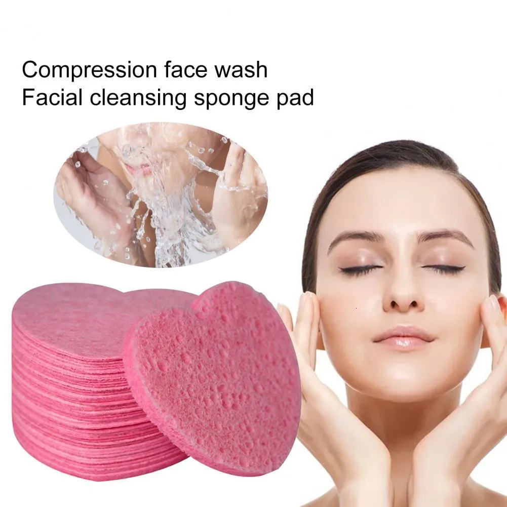 Cleaning Tools Accessories 50Pcs Face Scrubbers Pink Heart Shape Cleansers Remove Dirt Rich Foam Compression Puffs Cleansing Sponge Pads 230621