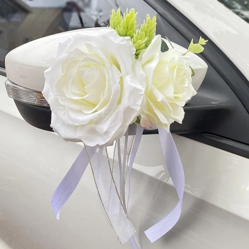 Flores decorativas 2pc Decoração de carro de casamento Maçanetas de porta de flor Espelho retrovisor Decore acessórios florais artificiais criativos Adereços de casamento