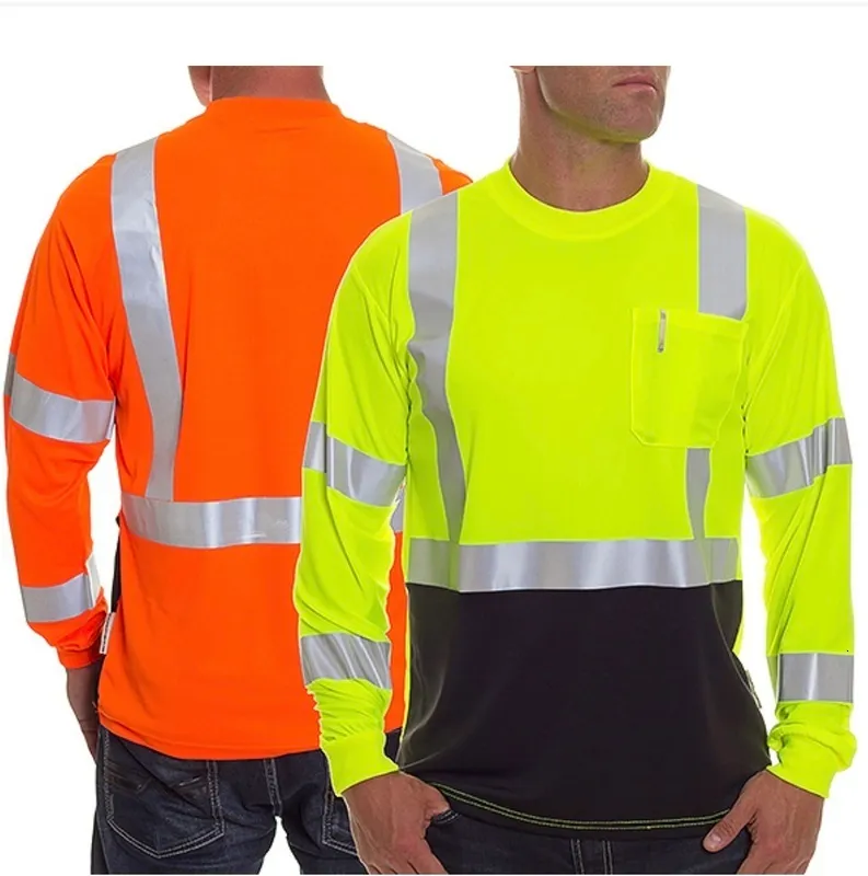 Erkek Tank Tops Güvenlik Gömlek Erkekler İçin Yansıtıcı Gömlek Yaz Yaz Hızlı Kuru Yüksek Görünürlük İş Giysesi Gömlek Uzun Kol Kontrast Renk 230620