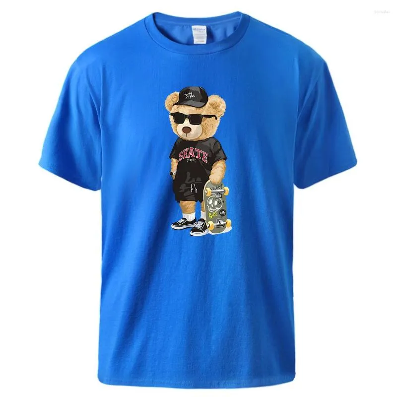 Herr t -skjortor björn med skateboard tryckta mäns t -shirt bomull andas tee skjorta avslappnad cool nyhet kläder grundläggande original kort