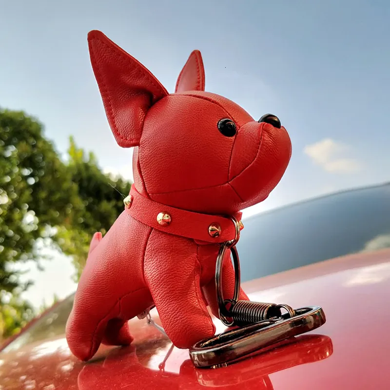 Key Rings Bulldog Keychain Pu Leather Animal Dog Keyring Holder Bag Charm Trinket Chaveiros Accessories Punk Style Pendan 230621