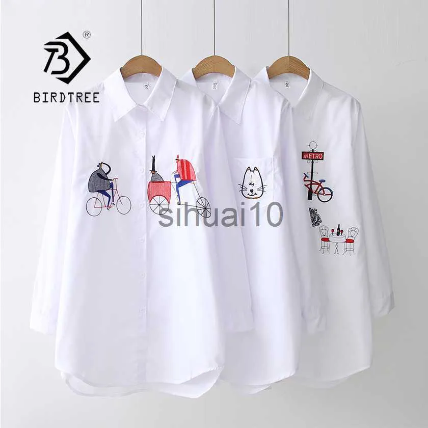 Women's Blouses Shirts 2020 NEW White Shirt Casual Wear Button Up Turn Down Collar Long Sleeve Cotton Blouse Embroidery Feminina HOT Sale T8D427M J230621