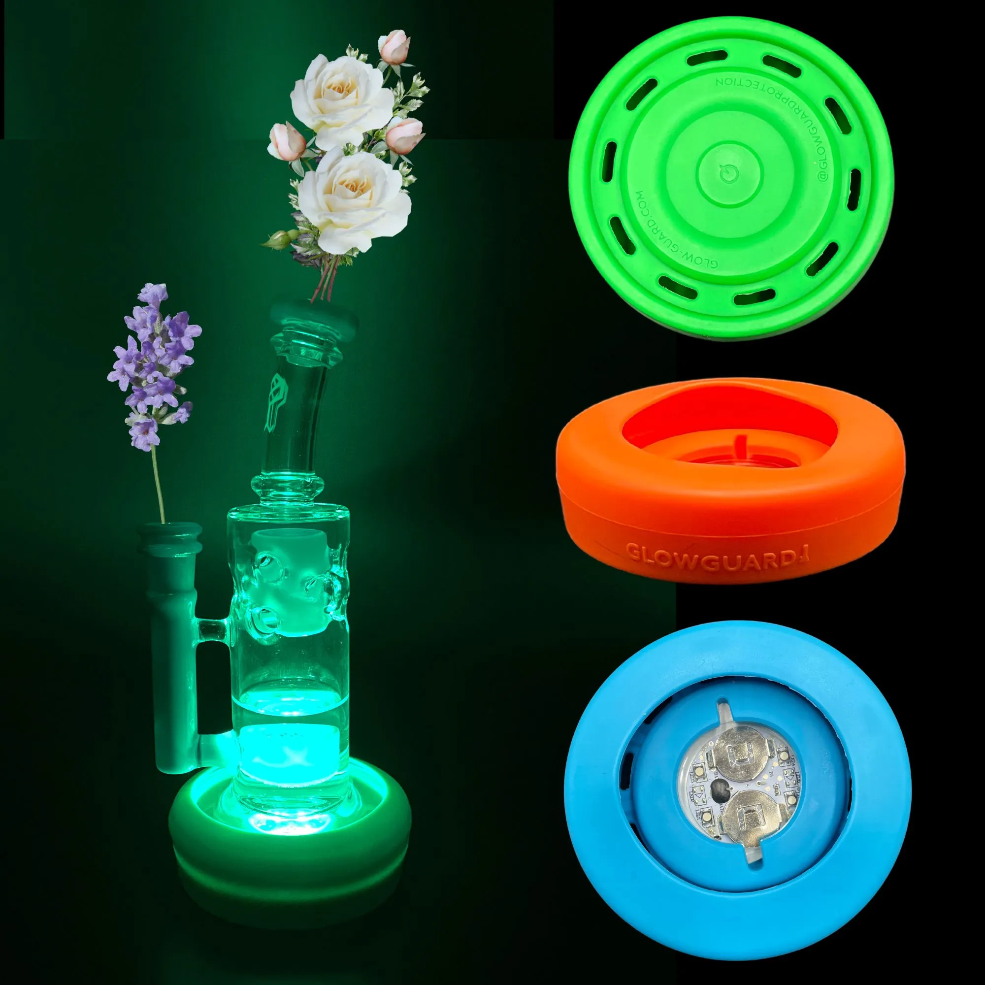 Bong-Glas-Wasserpfeife Shisha USB wiederaufladbar LED-Licht Silikon-Basisstoßstange 3-4,25 Zoll gerades Rohr oder Becherbasis 420 Partygeschenke für Erwachsene für Kiffer Zubehör