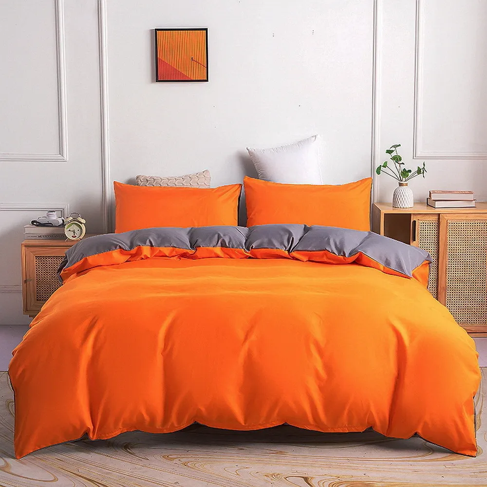 Ensembles de literie drop été Double solide côté AB Orange Gris housse de couette taie d'oreiller US twin FR king AU single queen UK double 2 3pcs 230620