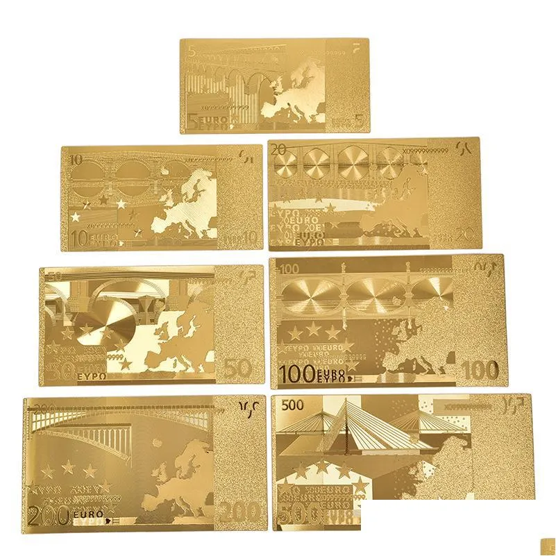 Autres Fournitures De Fête D'événement 7 Feuilles / Ensembles Étanche En Plastique Feuille D'or Art Bar Créativité Collection Souvenir Copie Faux Argent Euro Dhmzp