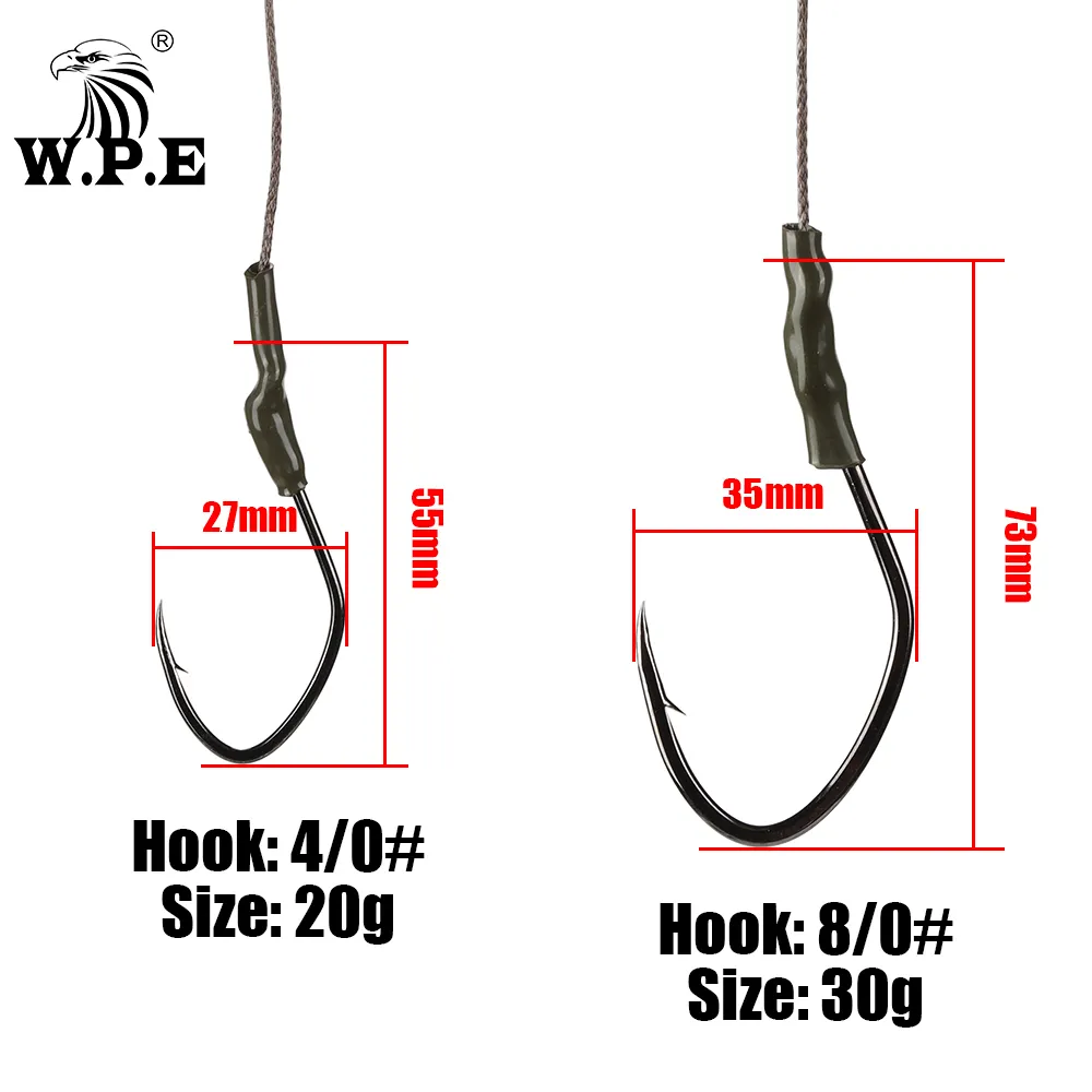 Fishing Hooks W.P.E Catfish Hook Rig 8 0 Braided Line Swivel Ring
