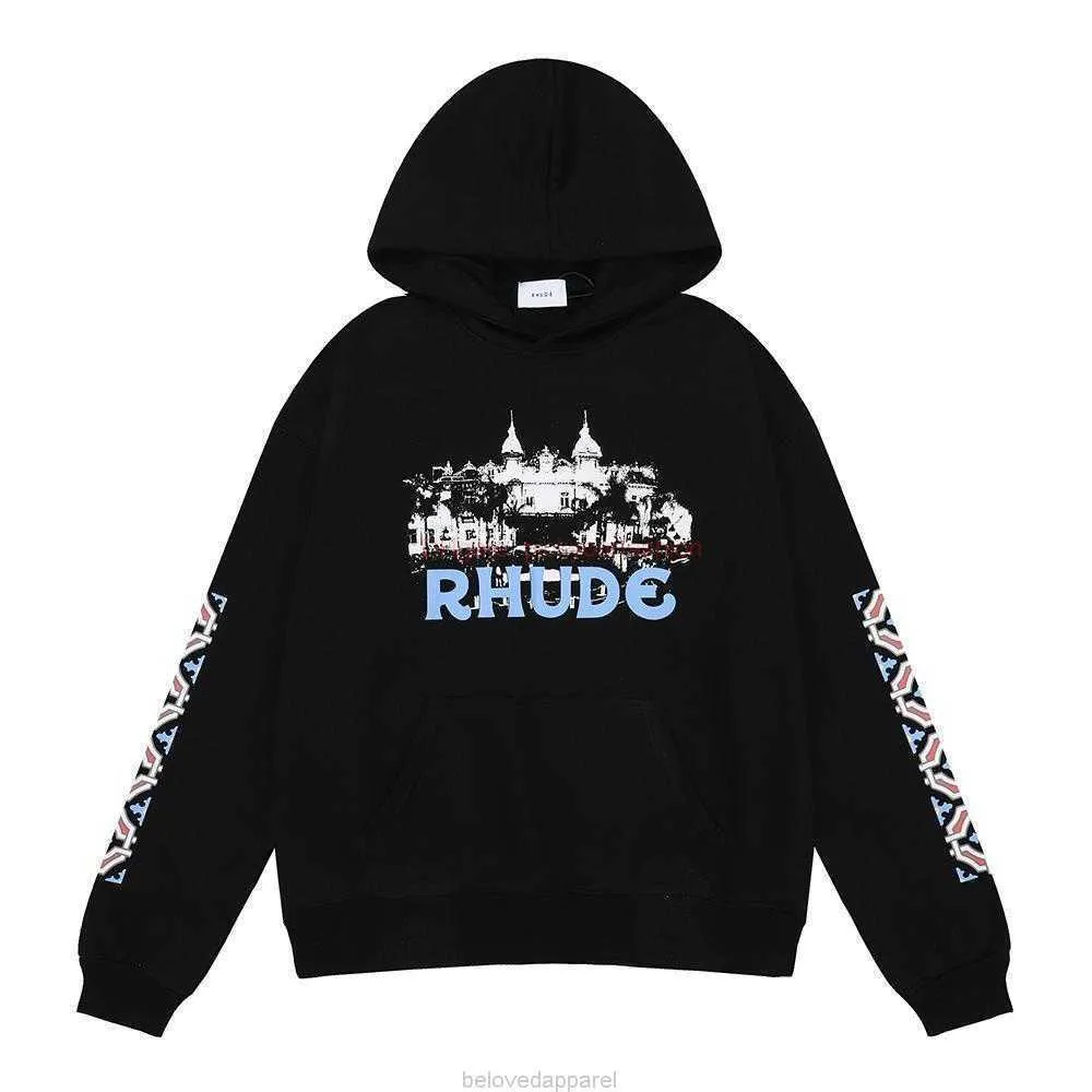 Designerskie odzież męskie bluzy bluzy mała moda Rhude Castle drukujący wysokiej jakości bawełniana frotte para bluza sweter mody streetwear pullover jacke