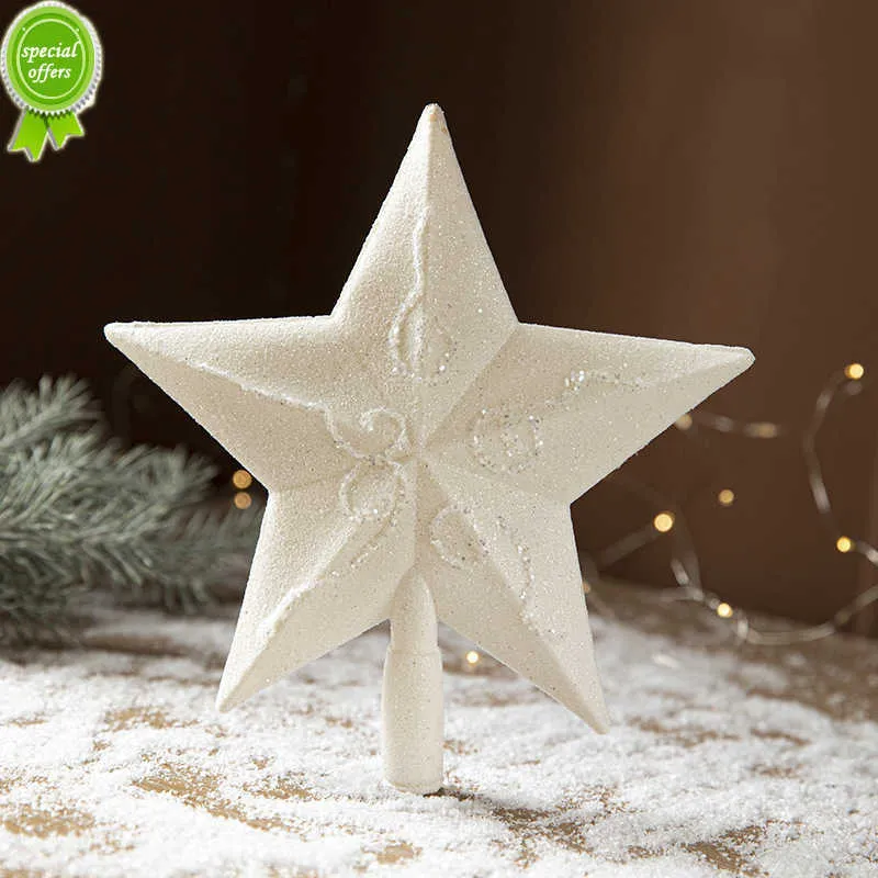 New Glitter White Christmas Tree Top Star Joyeux Noël Décorations pour la maison 2022 Nouvel An Natal Noel 2023 Ornements d'arbre de Noël