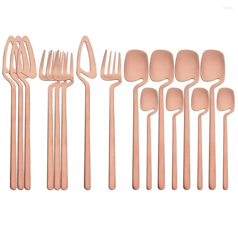 Dinnerware Sets 16Pcs Rose Gold 18/10 Stainless Steel Matte Set Knife Fork Coffee Spoon Flatware Home Kitchen Cutlery