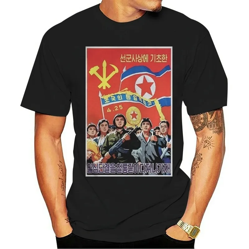 Camisetas Masculinas PÔSTER DE PROPAGANDA DA CORÉIA DO NORTE Camiseta Moda Impressão de alta qualidade Casual 100%Algodão Agradável à pele e macio 230620