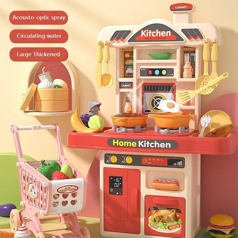 Kitchens Play Food 51cm Children'S Play House Spray Kitchen Simulation Table Utensils Boys Girls Cook Mini Food Educational Toy Set Christmas Gifts 230620