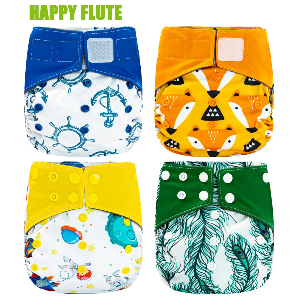 Tygblöjor Happy Flute Over Night Aio Tyg Diaper Night Använd Tunga våtare Baby Diapers Bambu kol Double Gussets Fit 5-15 kg 230620