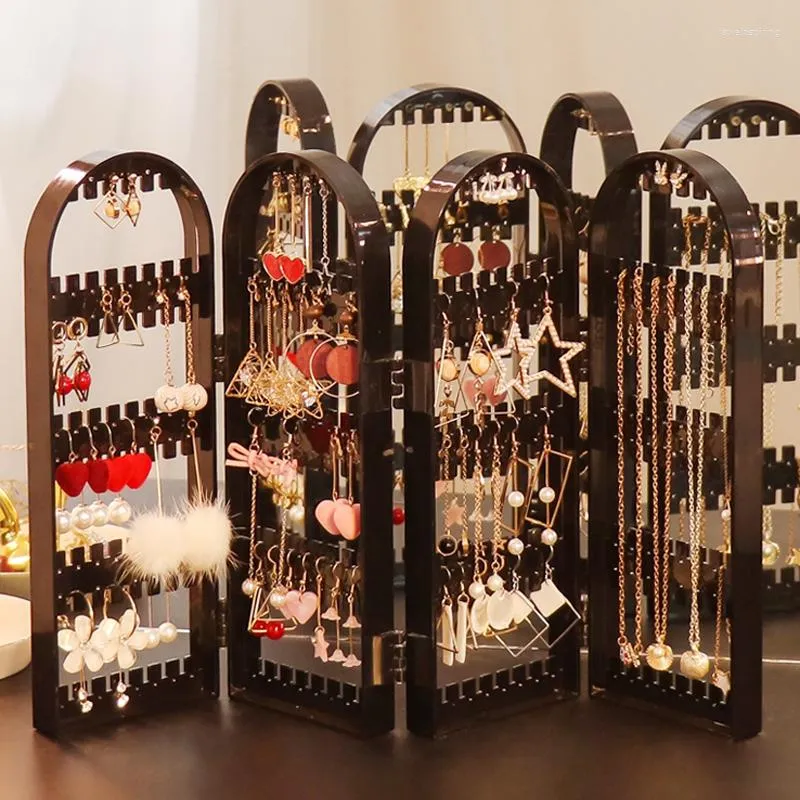 Jewelry Pouches 120/240 Holes Plastic Clear Earrings Studs Display Rack Folding Screen Earring Stand Holder Showcase Storage Box