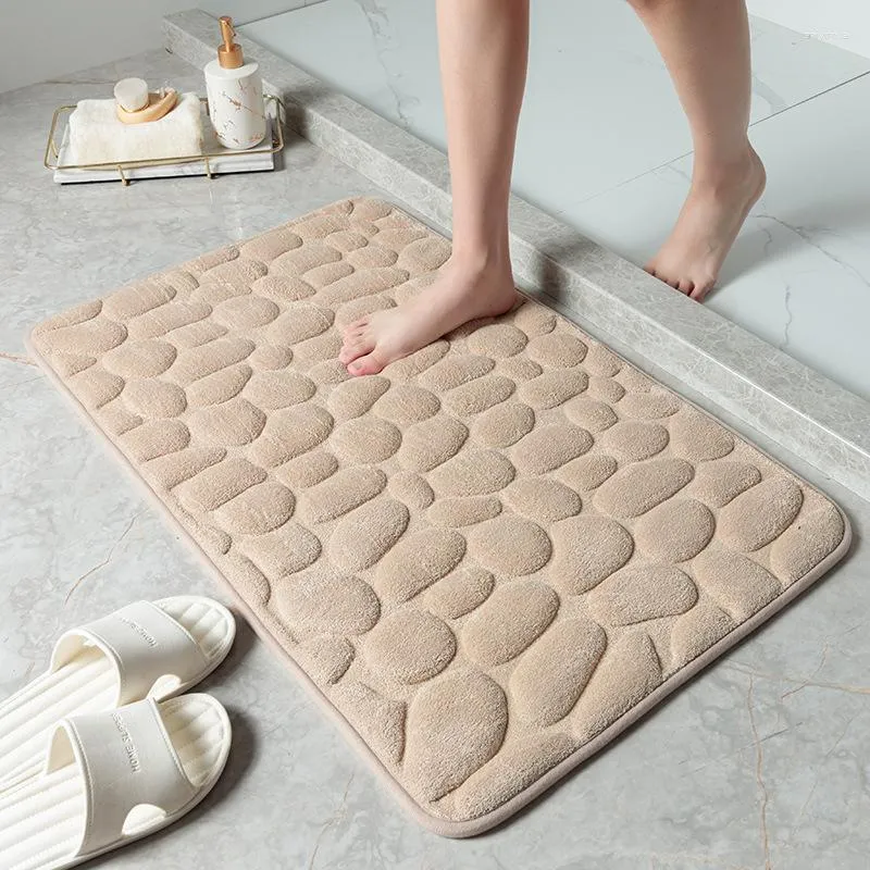 Carpets Shower Door Mat Non Slip Carpet Cobblestone Relief Bathroom Wash Basin Bathtub Side Floor Memory Foam