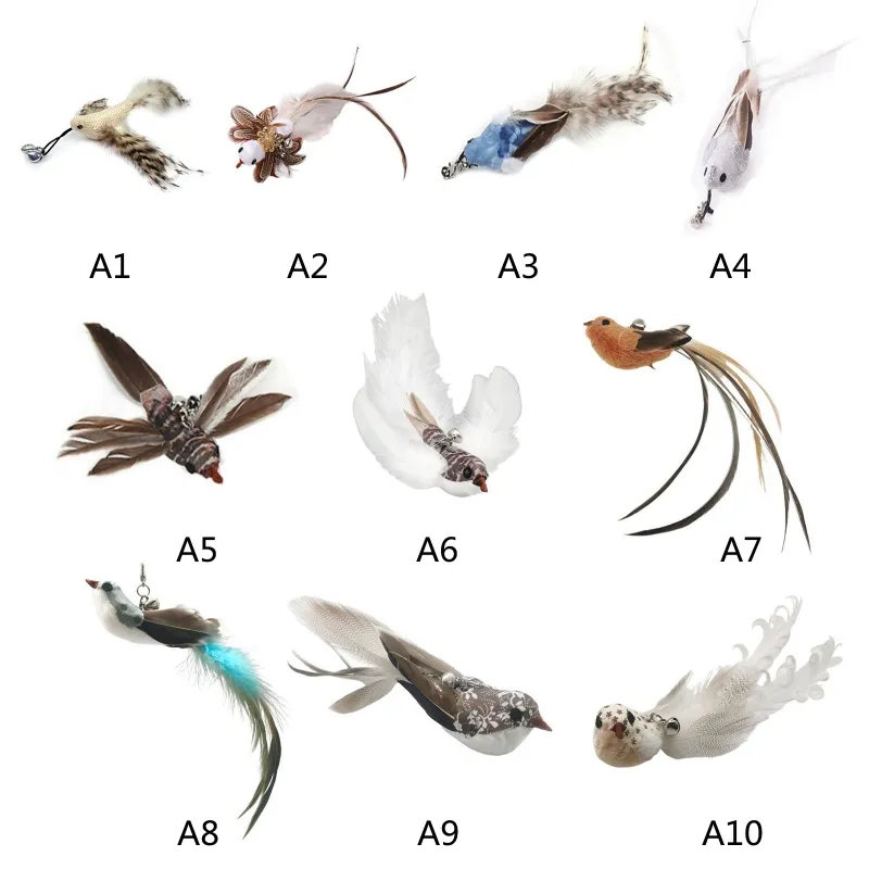 고양이 장난감 액세서리 깃털 새 벨 교체 헤드 시뮬레이션 새 고양이 장난감 지팡이 장난감 대화식 고양이 장난감