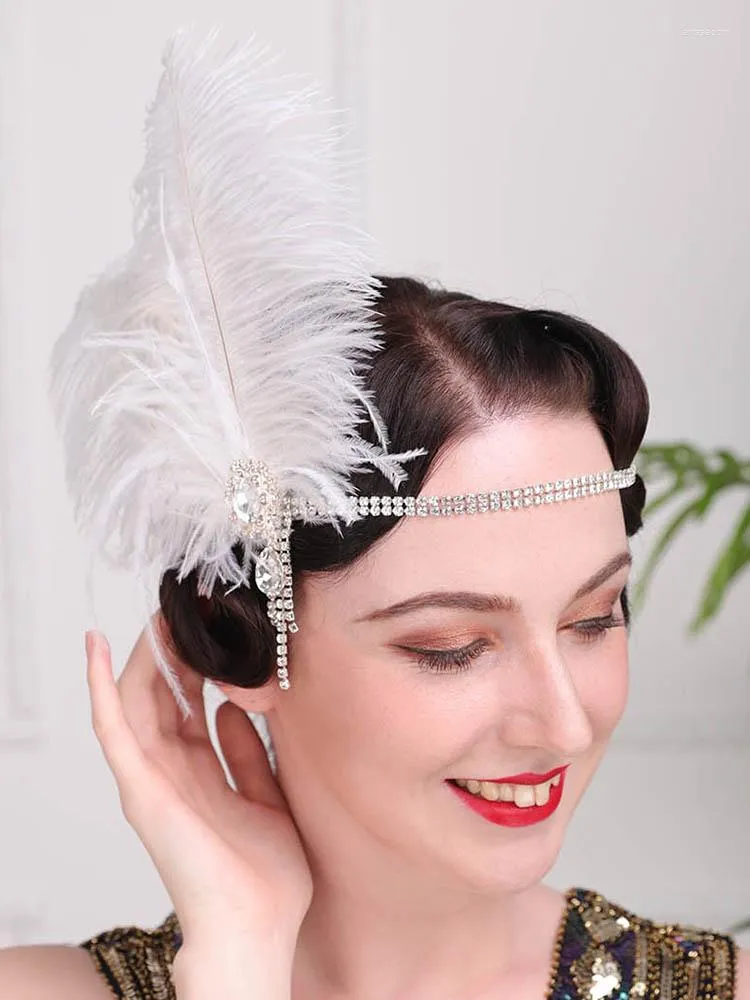 Hair Clips Wedding Accessories White Feathers Headdress Rhinestone Headpieces Women Party Fascinator Headband Clip For Bride